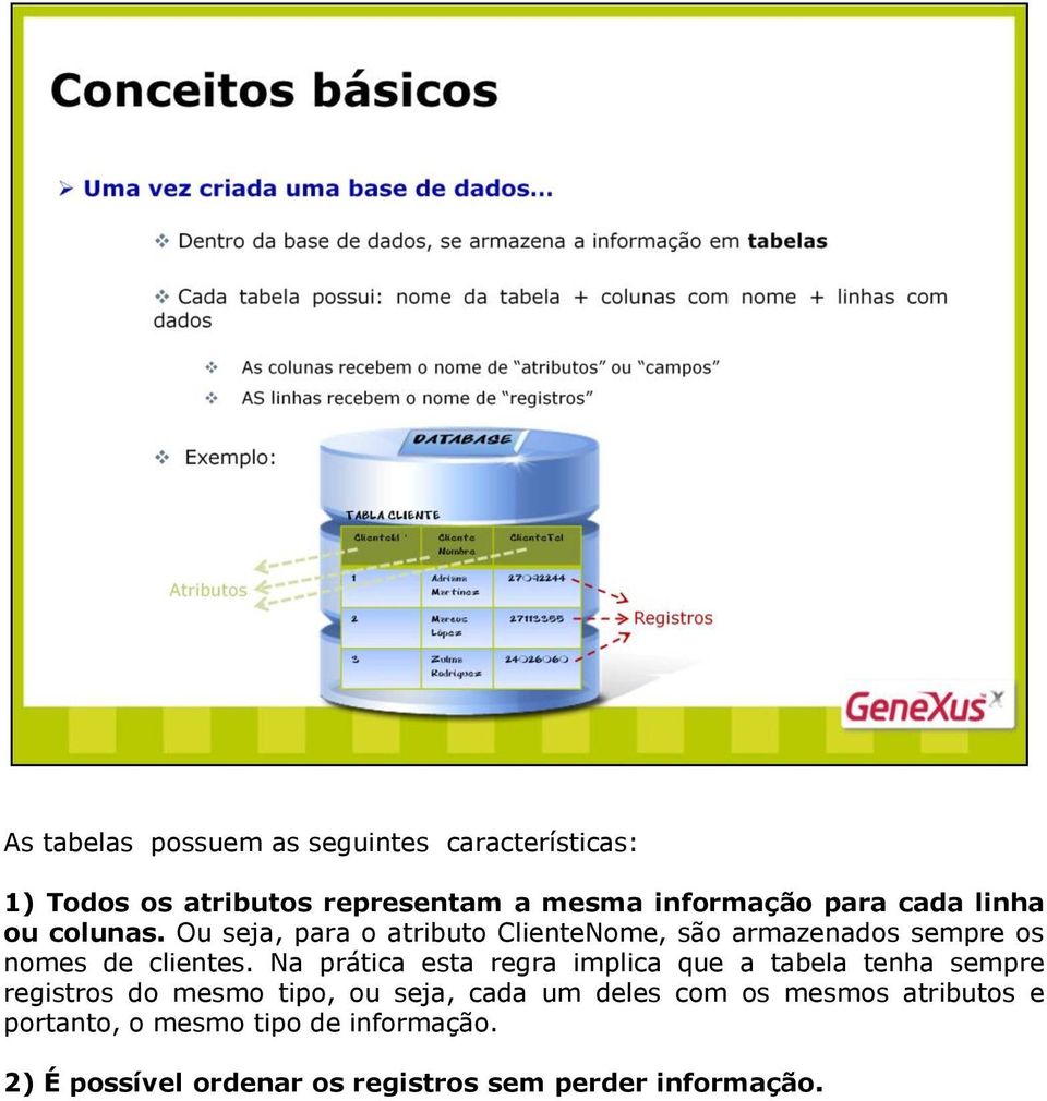 Na prática esta regra implica que a tabela tenha sempre registros do mesmo tipo, ou seja, cada um deles com