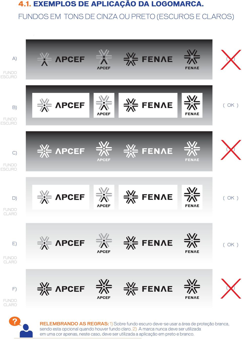 D) ( OK ) FUNDO CLARO E) ( OK ) FUNDO CLARO F) FUNDO CLARO X( ) RELEMBRANDO AS REGRAS: 1) Sobre fundo escuro deve-se