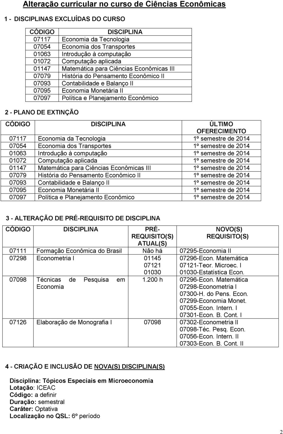 DE EXTINÇÃO CÓDIGO DISCIPLINA ÚLTIMO OFERECIMENTO 07117 da Tecnologia 1º semestre de 201 0705 dos Transportes 1º semestre de 201 01063 Introdução à computação 1º semestre de 201 01072 Computação