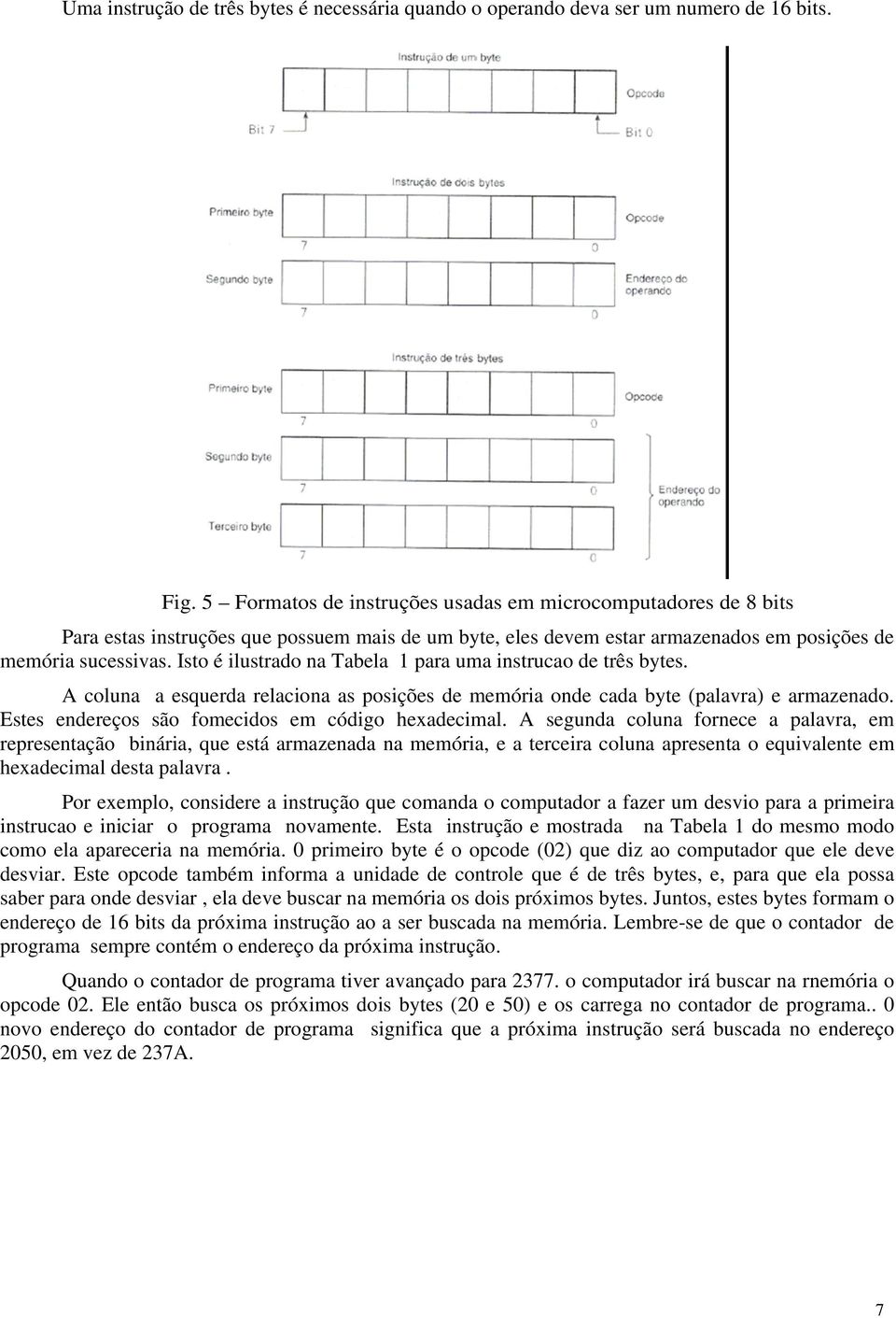 Isto é ilustrado na Tabela 1 para uma instrucao de três bytes. A coluna a esquerda relaciona as posições de memória onde cada byte (palavra) e armazenado.