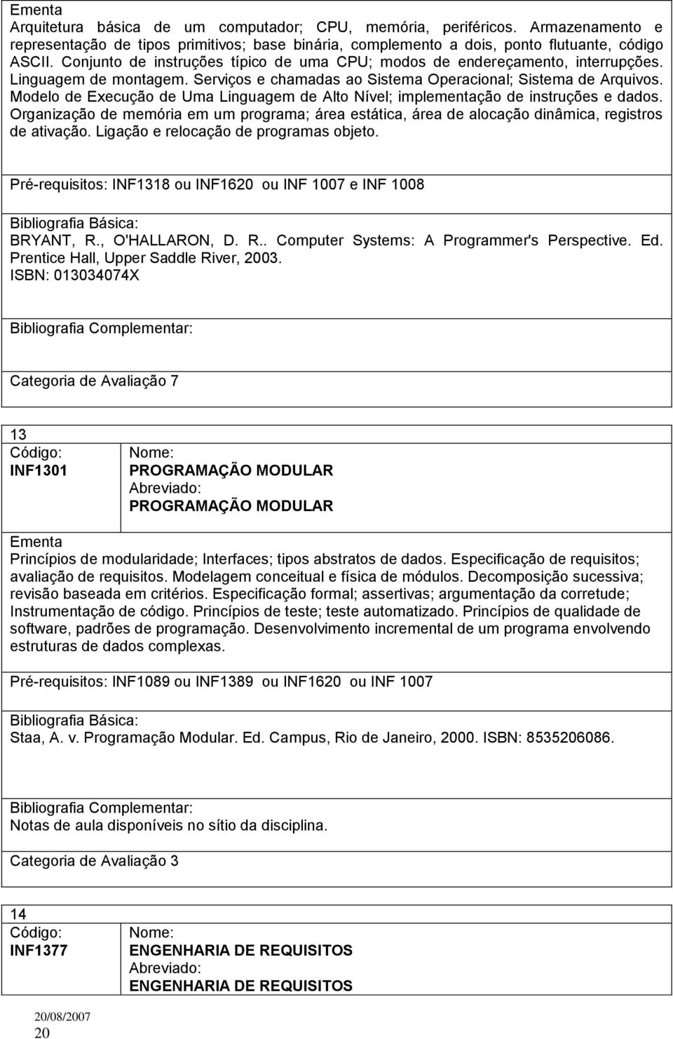 Modelo de Execução de Uma Linguagem de Alto Nível; implementação de instruções e dados. Organização de memória em um programa; área estática, área de alocação dinâmica, registros de ativação.