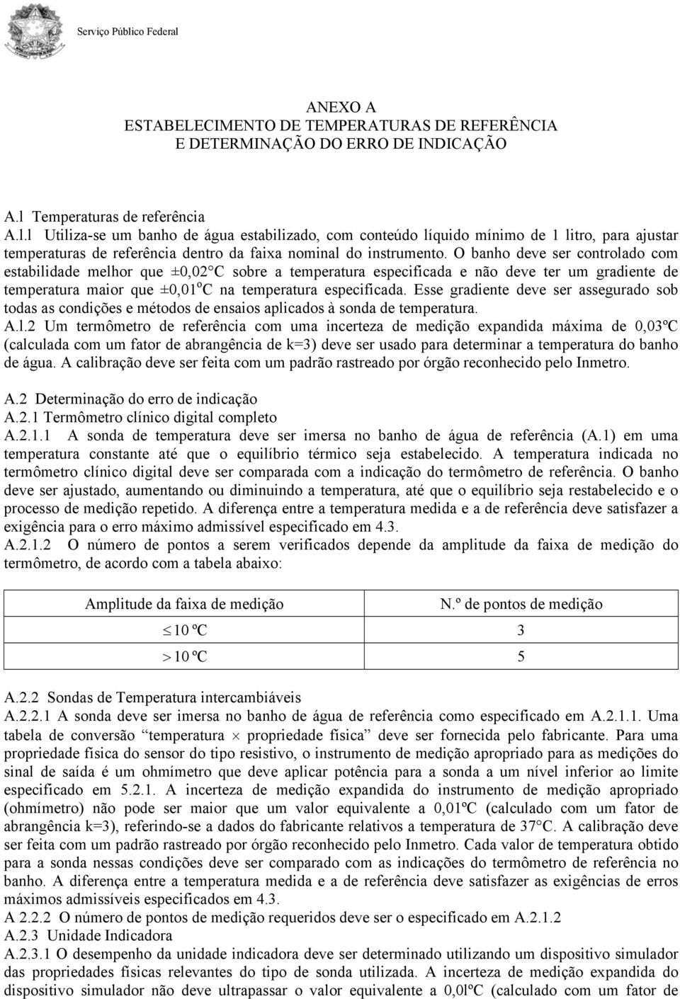 O banho deve ser controlado com estabilidade melhor que ±0,02 C sobre a temperatura especificada e não deve ter um gradiente de temperatura maior que ±0,01 o C na temperatura especificada.