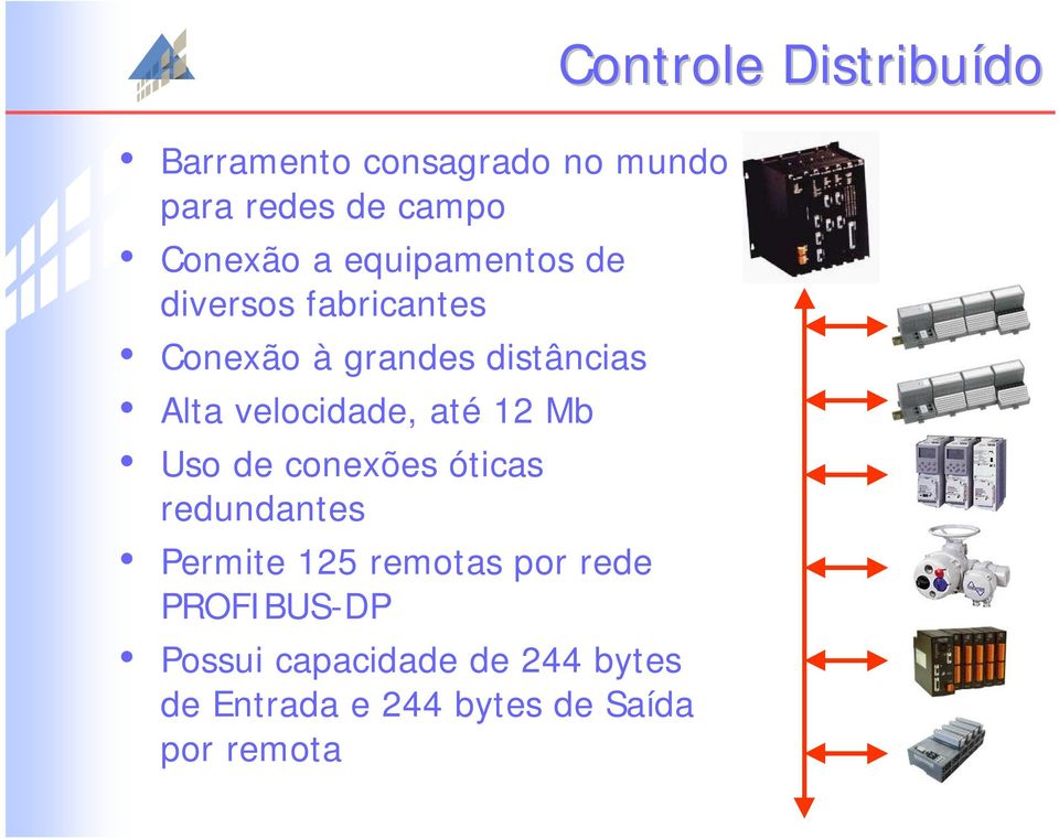 de conexões óticas redundantes Permite 125 remotas por rede PROFIBUS-DP Possui