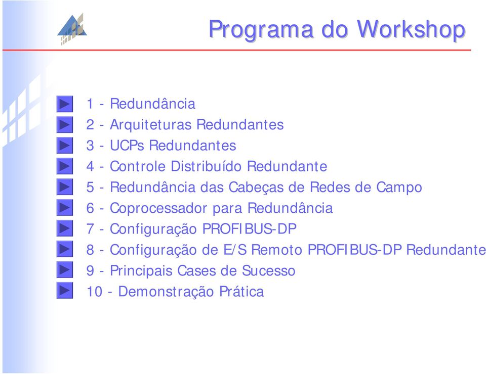 de Campo 6 - Coprocessador para Redundância 7 - Configuração PROFIBUS-DP 8 -