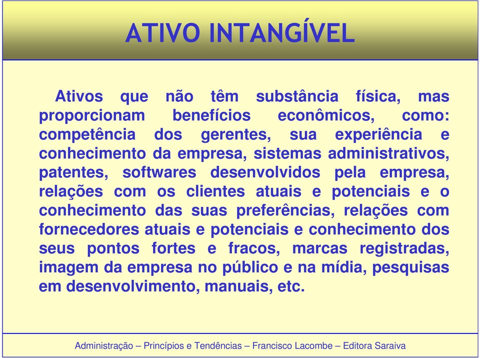 clientes atuais e potenciais e o conhecimento das suas preferências, relações com fornecedores atuais e potenciais e conhecimento