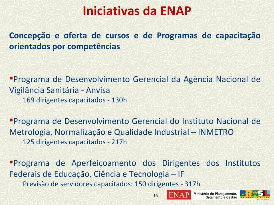 Instituto Nacional de Metrologia, Normalização e Qualidade Industrial INMETRO 125 dirigentes capacitados - 217h Programa de