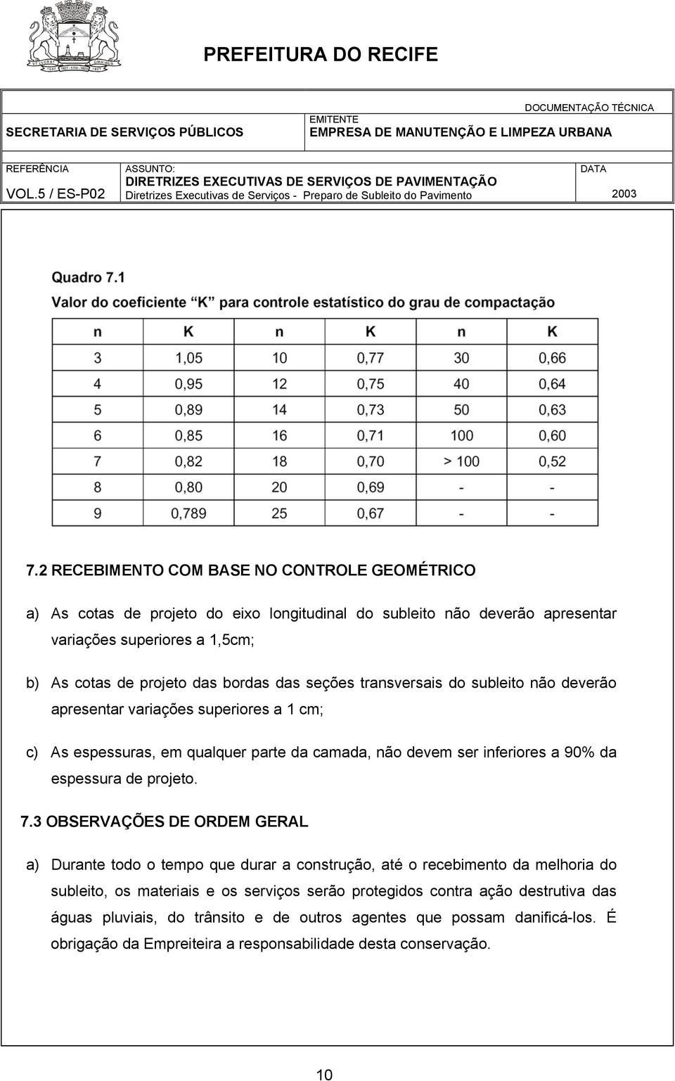 a 90% da espessura de projeto. 7.