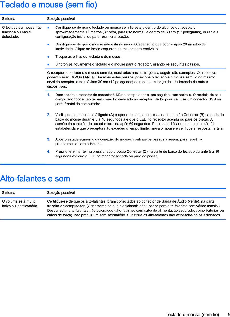 inicial ou para ressincronização. Certifique-se de que o mouse não está no modo Suspenso, o que ocorre após 20 minutos de inatividade. Clique no botão esquerdo do mouse para reativá-lo.