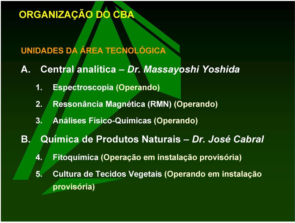 Análises Físico-Químicas (Operando) B. Química de Produtos Naturais Dr. José Cabral 4.