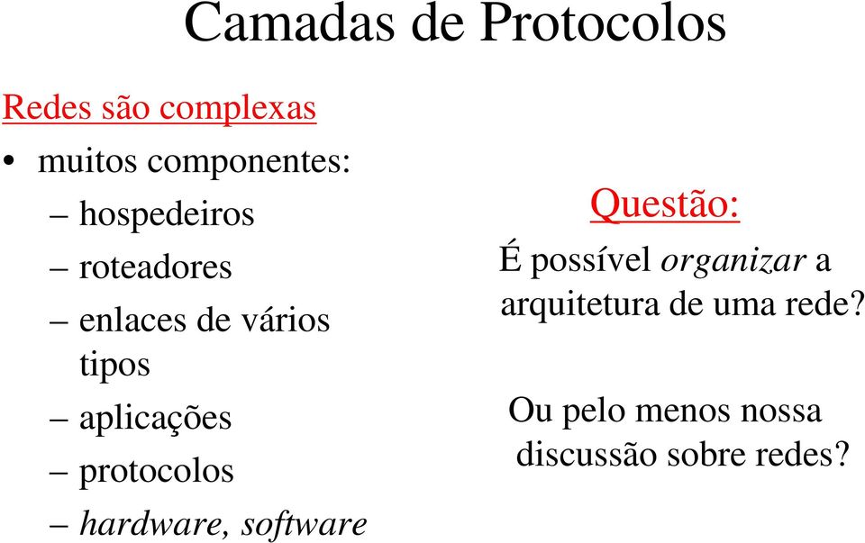 protocolos hardware, software Questão: É possível organizar a