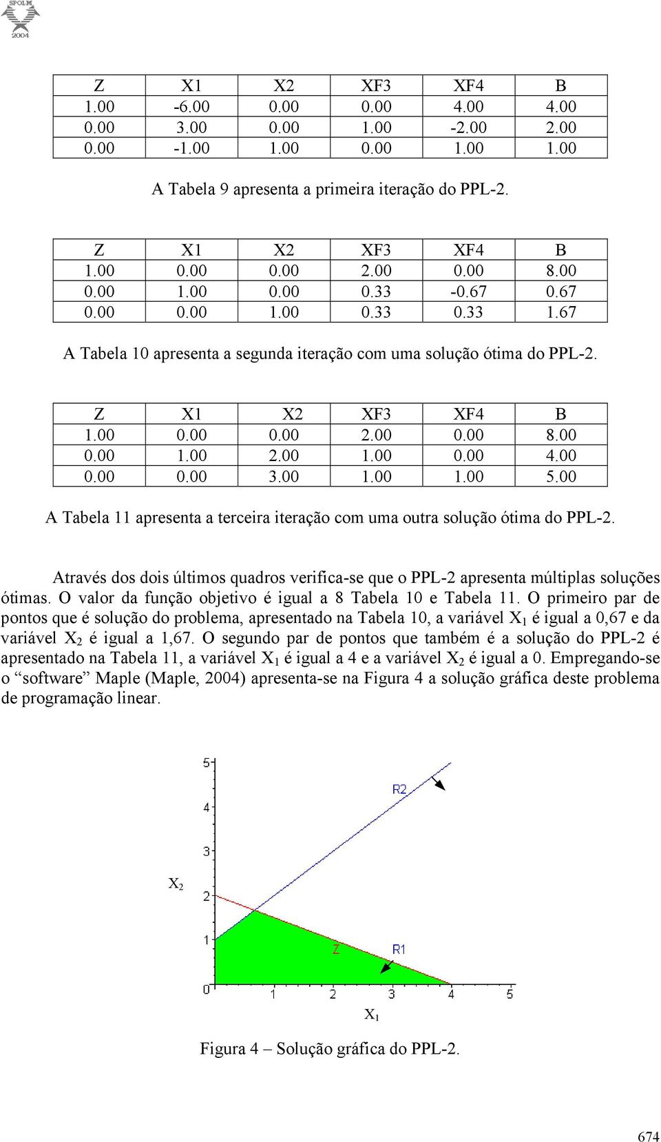 00 0.00 0.00 3.00 1.00 1.00 5.00 A Tabela 11 apresenta a terceira iteração com uma outra solução ótima do PPL-2.