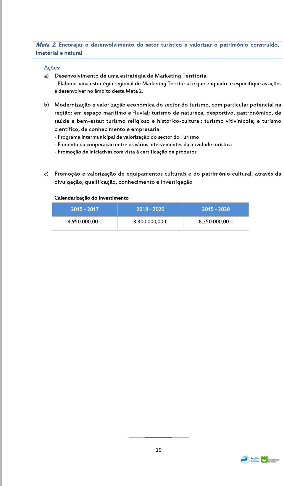 regional de Marketing Territorial e que enquadre e especifique as ações a desenvolver no âmbito desta  b) Modernização e valorização económica do sector do turismo, com particular potencial na