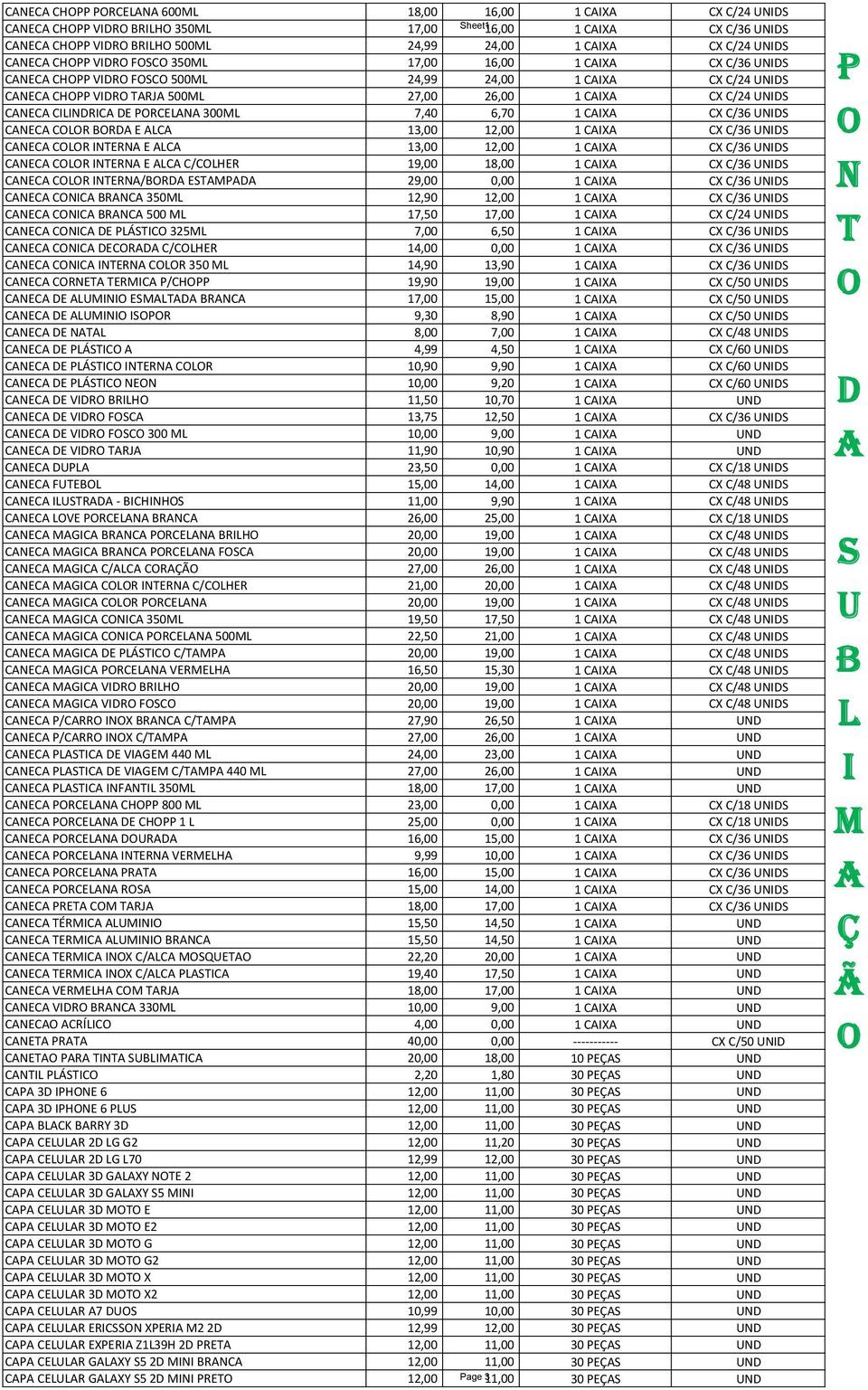 19,00 18,00 1 CX CX C/36 CEC CR ER/R E 29,00 0,00 1 CX CX C/36 CEC CC RC 350 12,90 12,00 1 CX CX C/36 CEC CC RC 500 17,50 17,00 1 CX CX C/24 CEC CC E ÁC 325 7,00 6,50 1 CX CX C/36 CEC CC ECR C/CHER