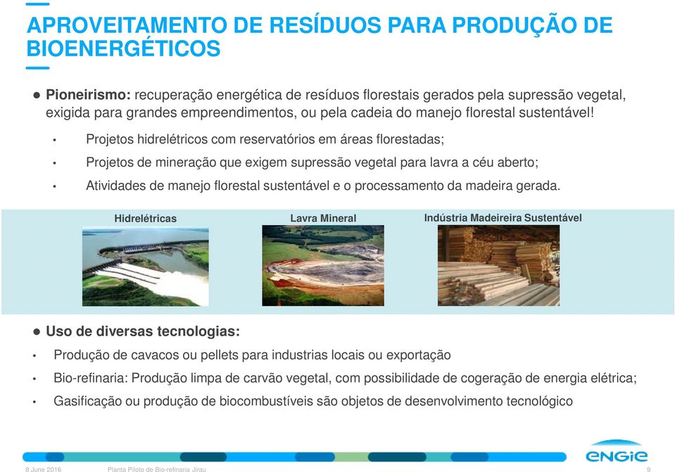 Projetos hidrelétricos com reservatórios em áreas florestadas; Projetos de mineração que exigem supressão vegetal para lavra a céu aberto; Atividades de manejo florestal sustentável e o processamento