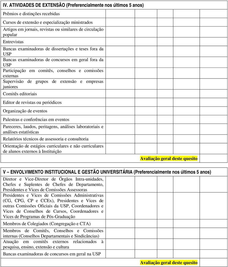 de grupos de extensão e empresas juniores Comitês editoriais Editor de revistas ou periódicos Organização de eventos Palestras e conferências em eventos Pareceres, laudos, peritagens, análises