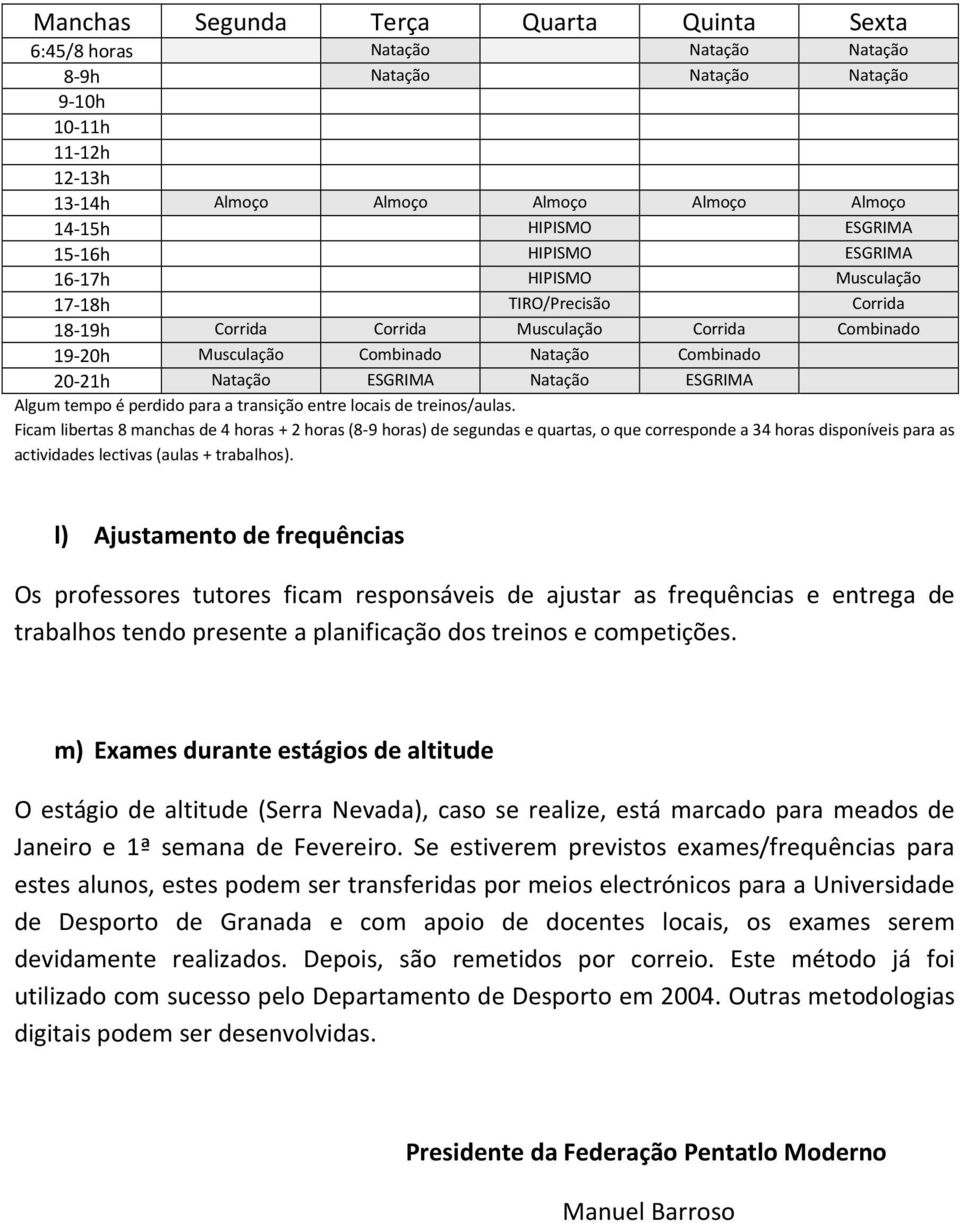 Natação ESGRIMA Algum tempo é perdido para a transição entre locais de treinos/aulas.