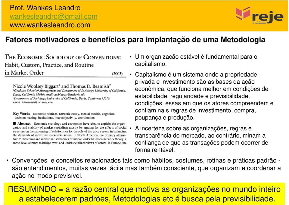 que os atores compreendem e confiam na s regras de investimento, compra, poupança e produção.