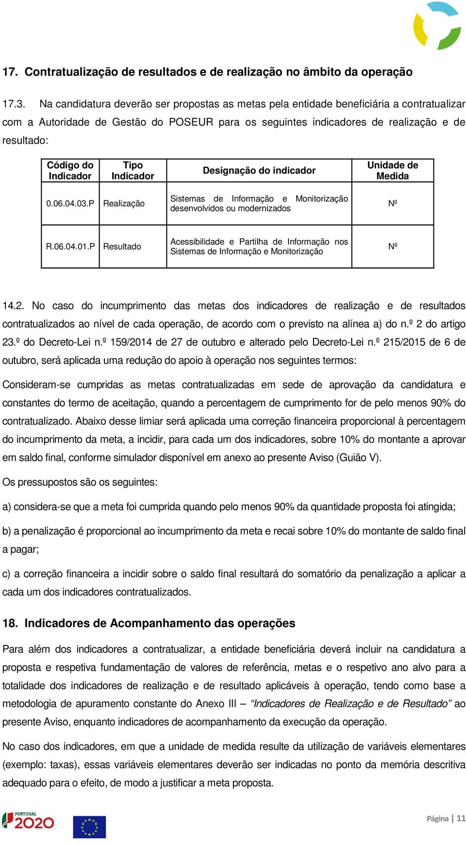 Indicador Tipo Indicador Designação do indicador Unidade de Medida 0.06.04.03.P Realização Sistemas de Informação e Monitorização desenvolvidos ou modernizados Nº R.06.04.01.