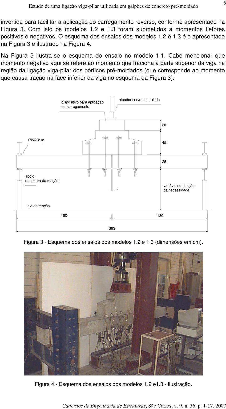 2 1.3 é o aprsntado na Figura 3 ilustrado na Figura 4. Na Figura 5 ilustra-s o squma do nsaio no modlo 1.1. Cab mncionar qu momnto ngativo aqui s rfr ao momnto qu traciona a part suprior da viga na