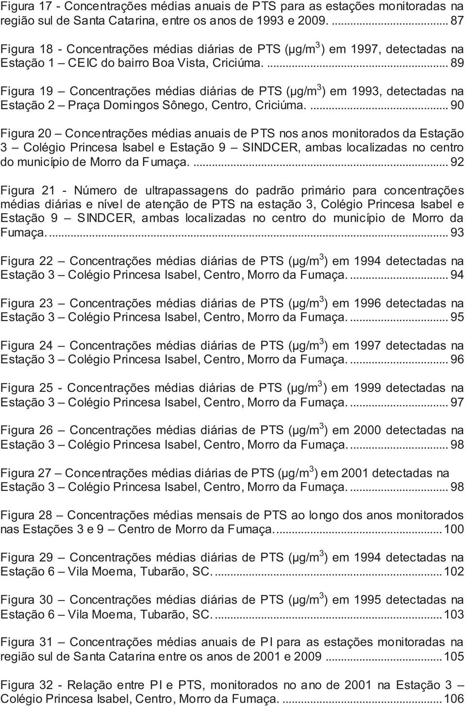 ... 89 Figura 19 Concentrações médias diárias de PTS (µg/m 3 ) em 1993, detectadas na Estação 2 Praça Domingos Sônego, Centro, Criciúma.