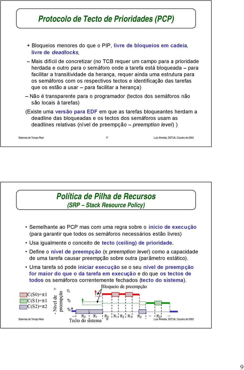 tarefas que os estão a usar para facilitar a herança) Não é transparente para o programador (tectos dos semáforos não são locais à tarefas) (Existe uma versão para EDF em que as tarefas bloqueantes