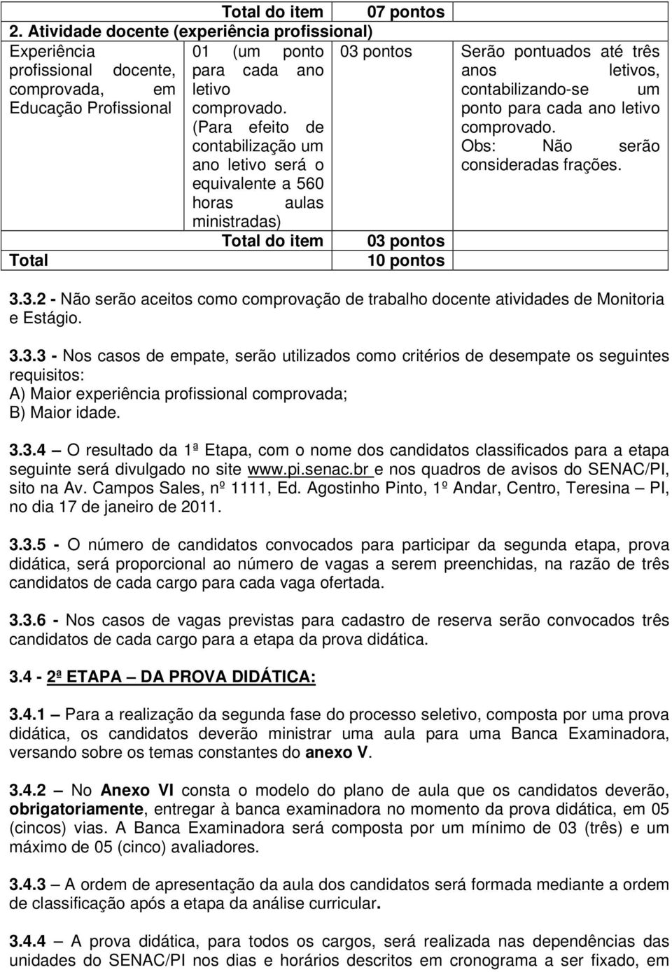 Educação Profissional comprovado. (Para efeito de ponto para cada ano letivo comprovado. contabilização um Obs: Não serão ano letivo será o consideradas frações.