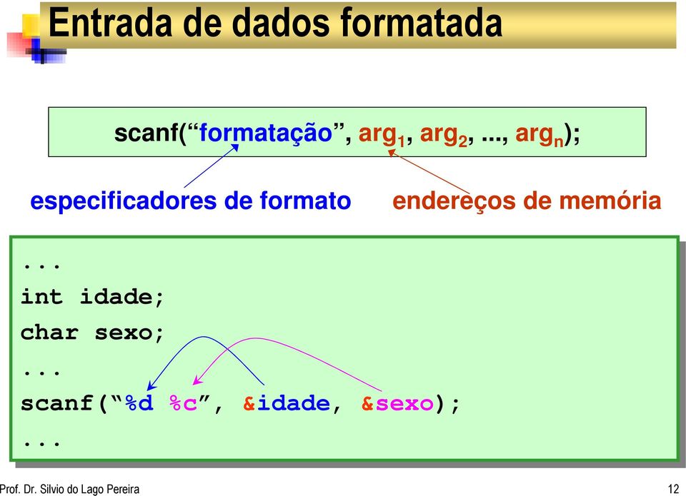 .., arg n ); especificadores de formato endereços de