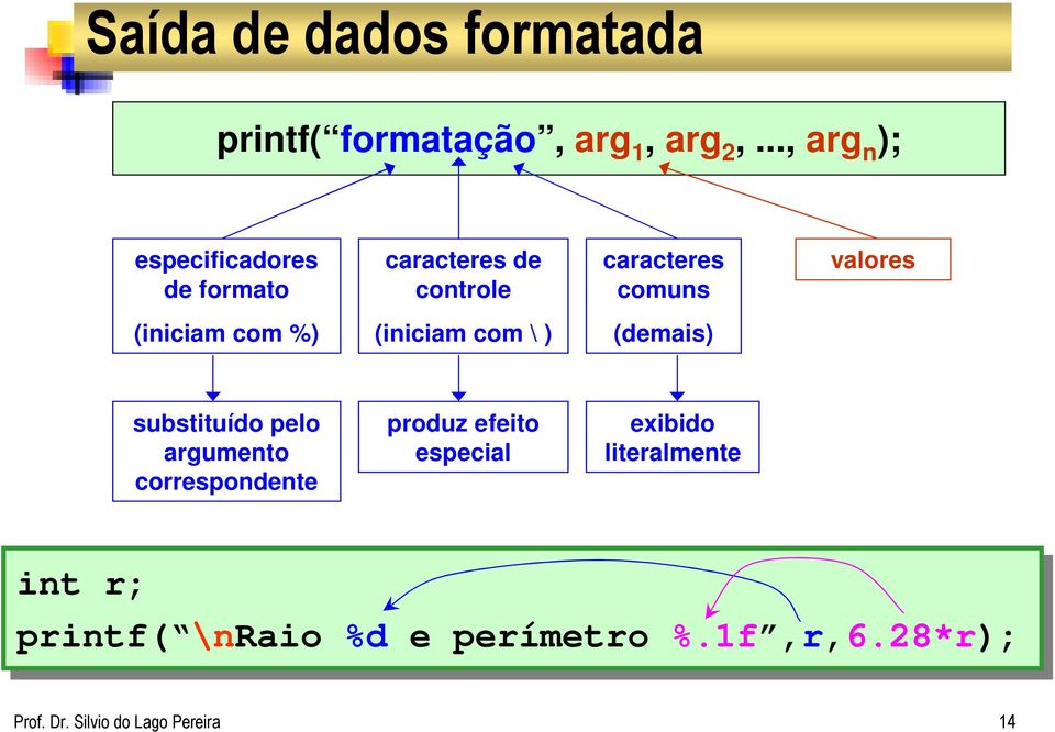 (iniciam com %) (iniciam com \ ) (demais) substituído pelo argumento correspondente produz