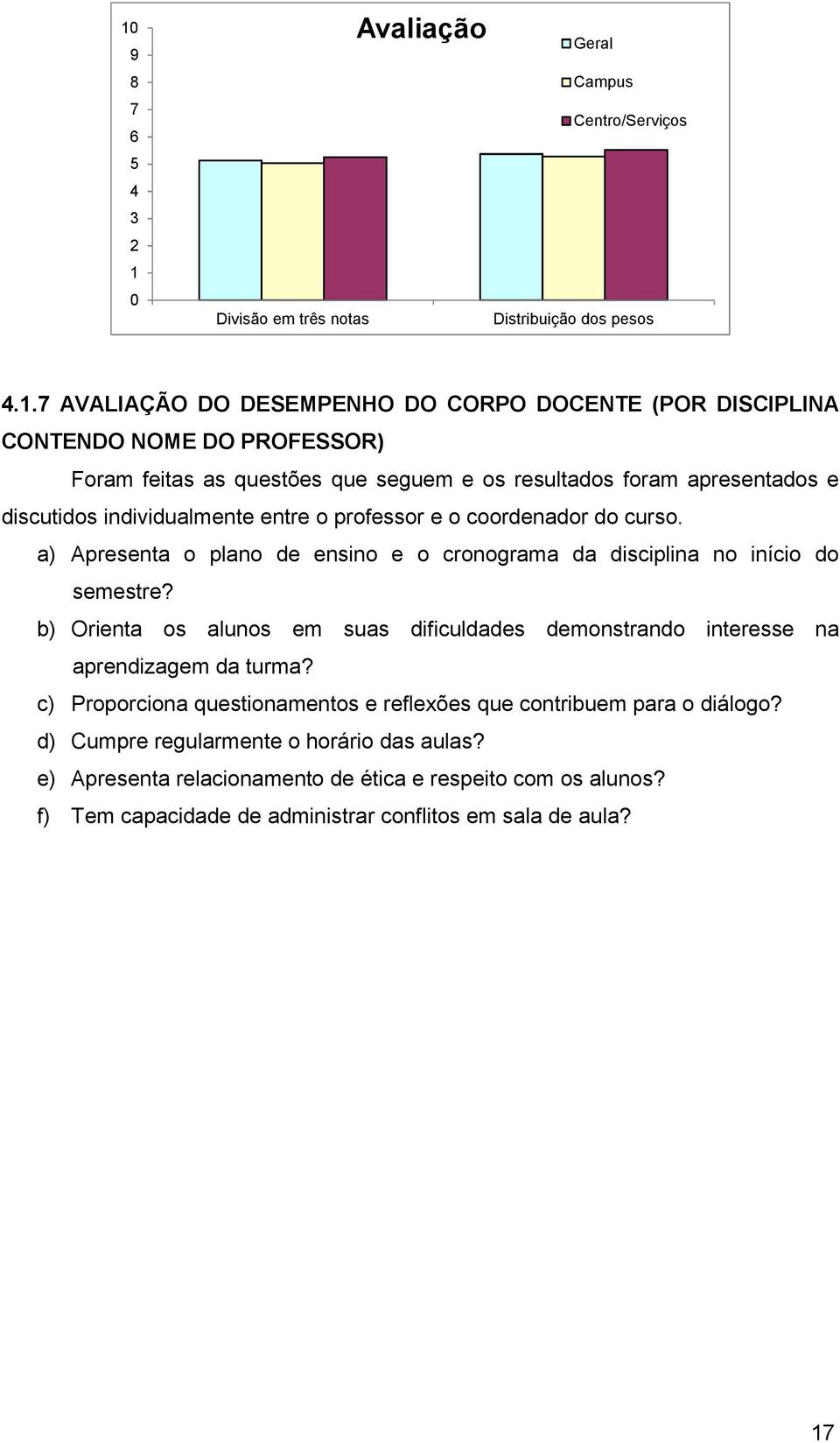 individualmente entre o professor e o coordenador do curso. a) Apresenta o plano de ensino e o cronograma da disciplina no início do semestre?