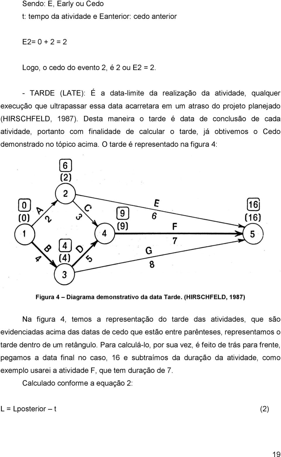 Desta maneira o tarde é data de conclusão de cada atividade, portanto com finalidade de calcular o tarde, já obtivemos o Cedo demonstrado no tópico acima.