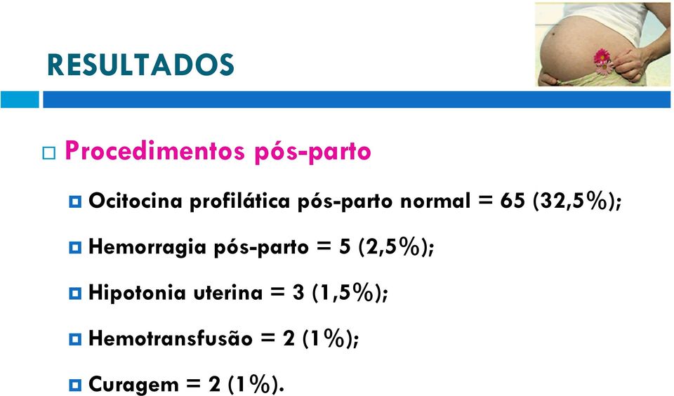 Hemorragia pós-parto = 5 (2,5%); Hipotonia