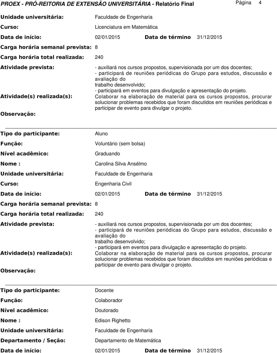 Colaborar na elaboração de material para os cursos propostos, procurar solucionar problemas recebidos que foram discutidos em reuniões periódicas e participar de evento para divulgar o projeto.