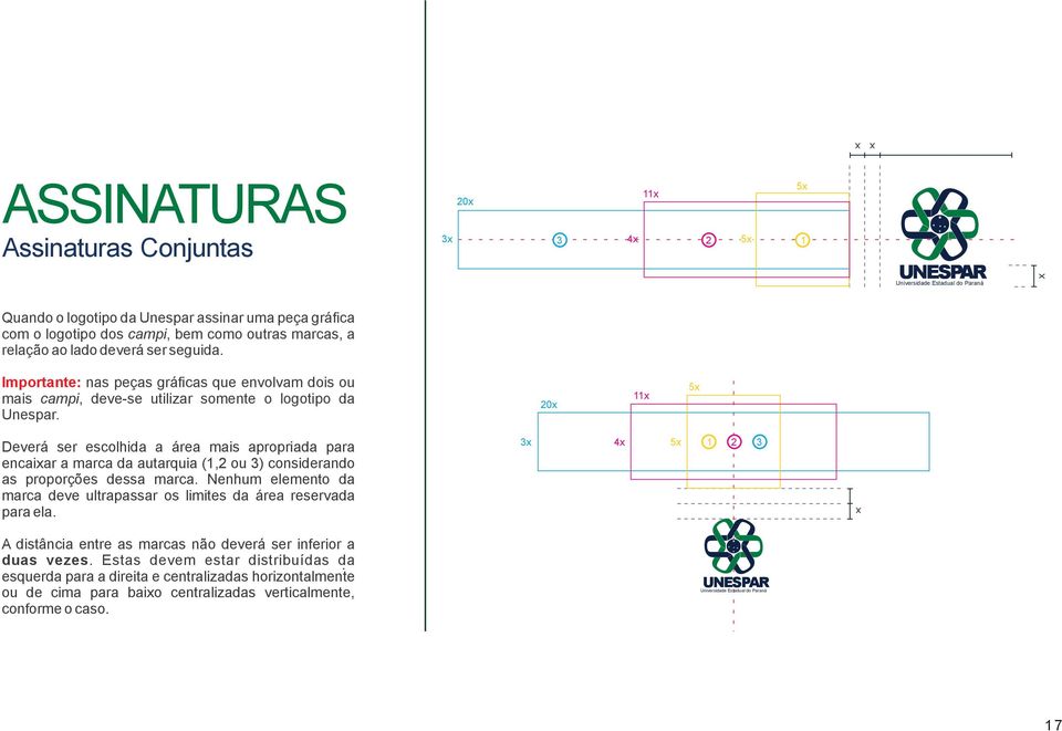 20x 11x 5x Deverá ser escolhida a área mais apropriada para encaixar a marca da autarquia (1,2 ou 3) considerando as proporções dessa marca.