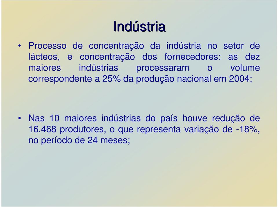 correspondente a 25% da produção nacional em 2004; Nas 10 maiores indústrias do