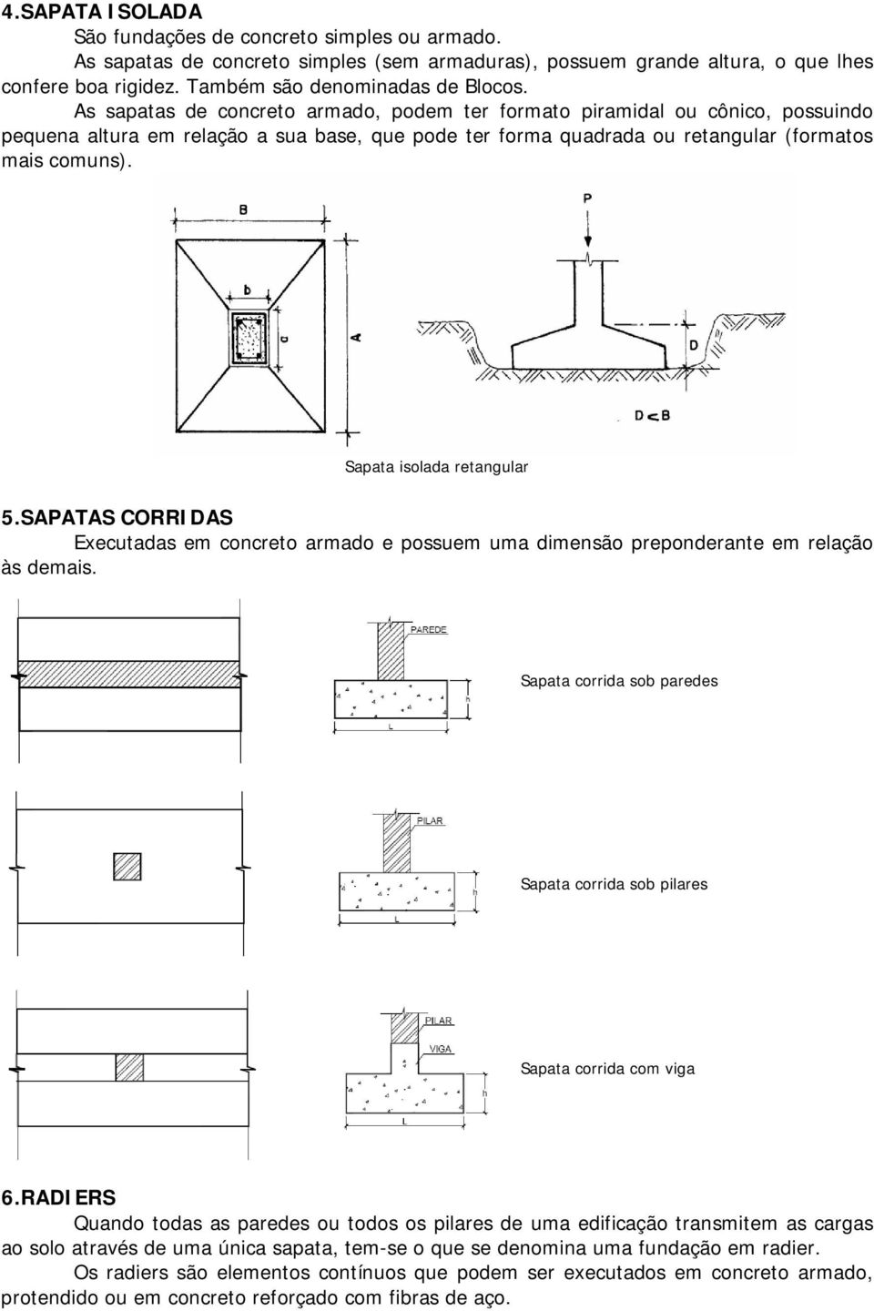 Sapata isolada retangular 5.SAPATAS CORRIDAS Executadas em concreto armado e possuem uma dimensão preponderante em relação às demais.