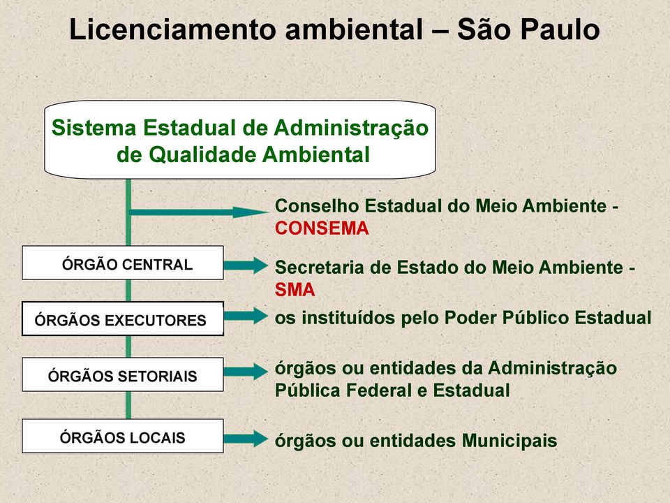 ÓRGÃOS LOCAIS Secretaria de Estado do Meio Ambiente SMA os instituídos pelo Poder Público