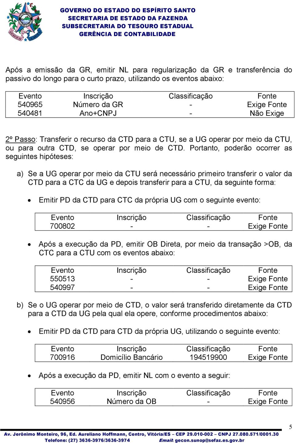 Portanto, poderão ocorrer as seguintes hipóteses: a) Se a UG operar por meio da CTU será necessário primeiro transferir o valor da CTD para a CTC da UG e depois transferir para a CTU, da seguinte