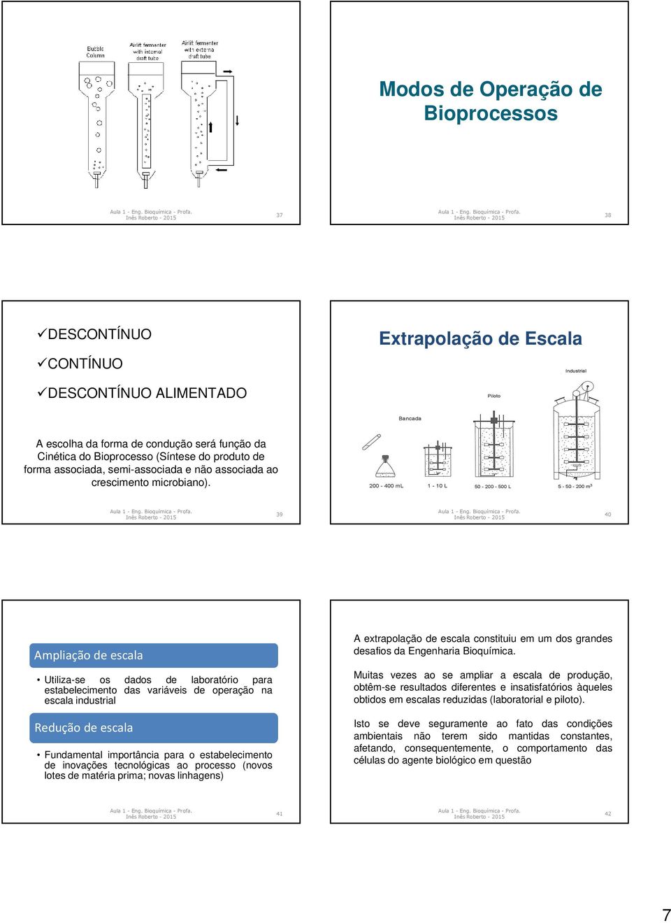 39 40 Ampliação de escala Utiliza-se os dados de laboratório para estabelecimento das variáveis de operação na escala industrial Redução de escala Fundamental importância para o estabelecimento de