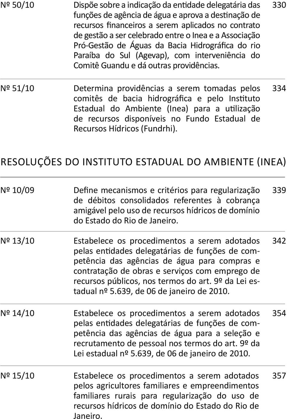 330 Nº 51/10 Determina providências a serem tomadas pelos comitês de bacia hidrográfica e pelo Instituto Estadual do Ambiente (Inea) para a utilização de recursos disponíveis no Fundo Estadual de