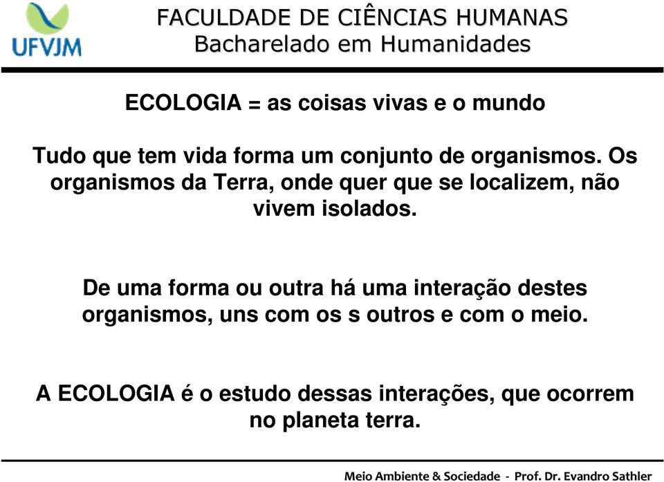 Os organismos da Terra, onde quer que se localizem, não vivem isolados.