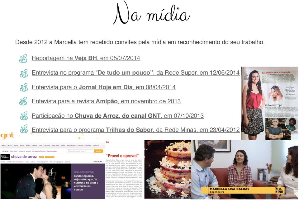 Entervista para o Jornal Hoje em Dia, em 08/04/2014 Entevista para a revista Amipão, em novembro de 2013.