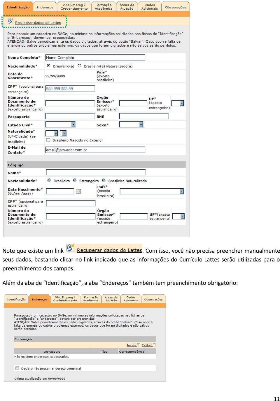 clicar no link indicado que as informações do Currículo Lattes serão