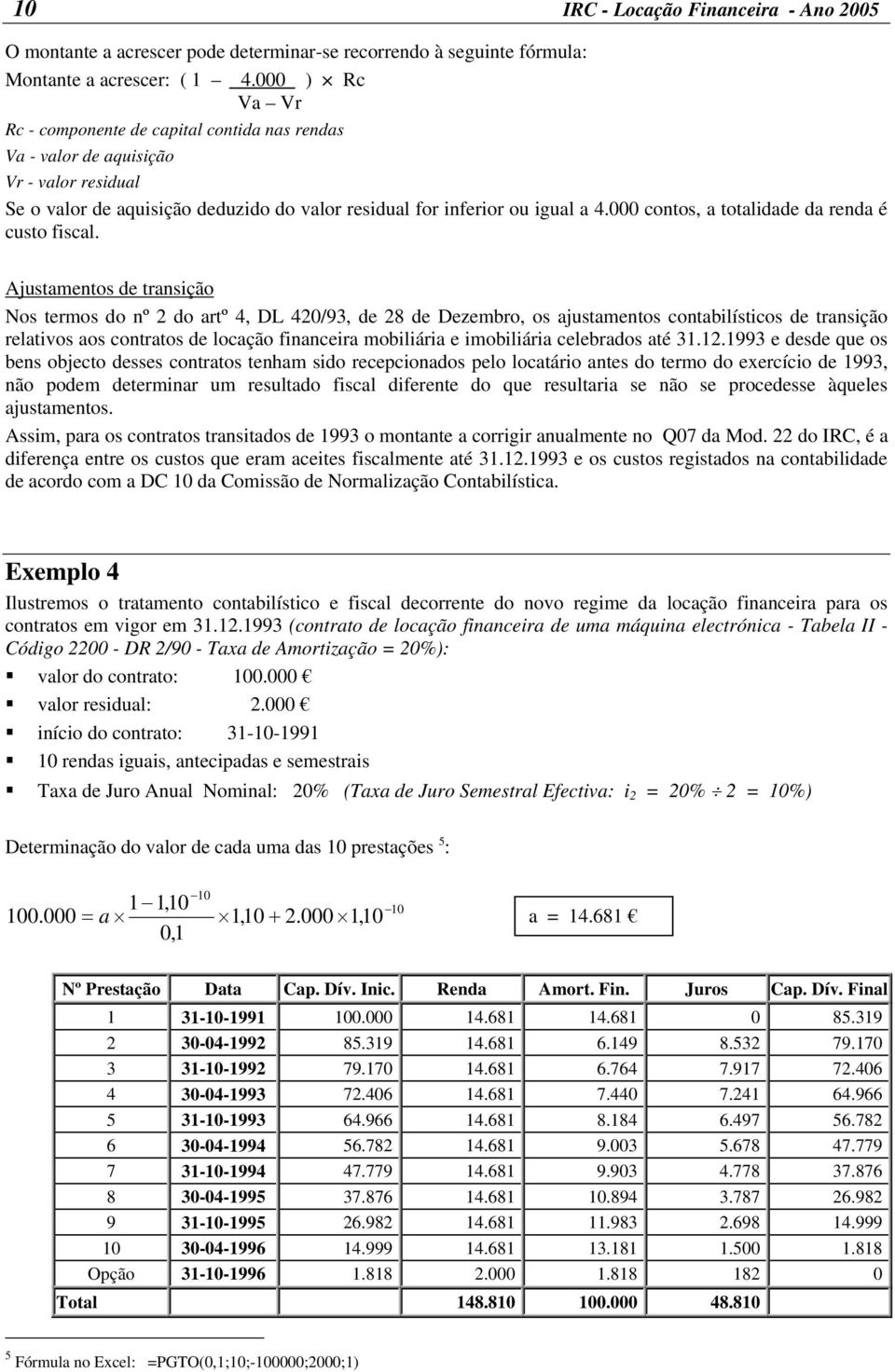 000 contos, a totalidade da renda é custo fiscal.