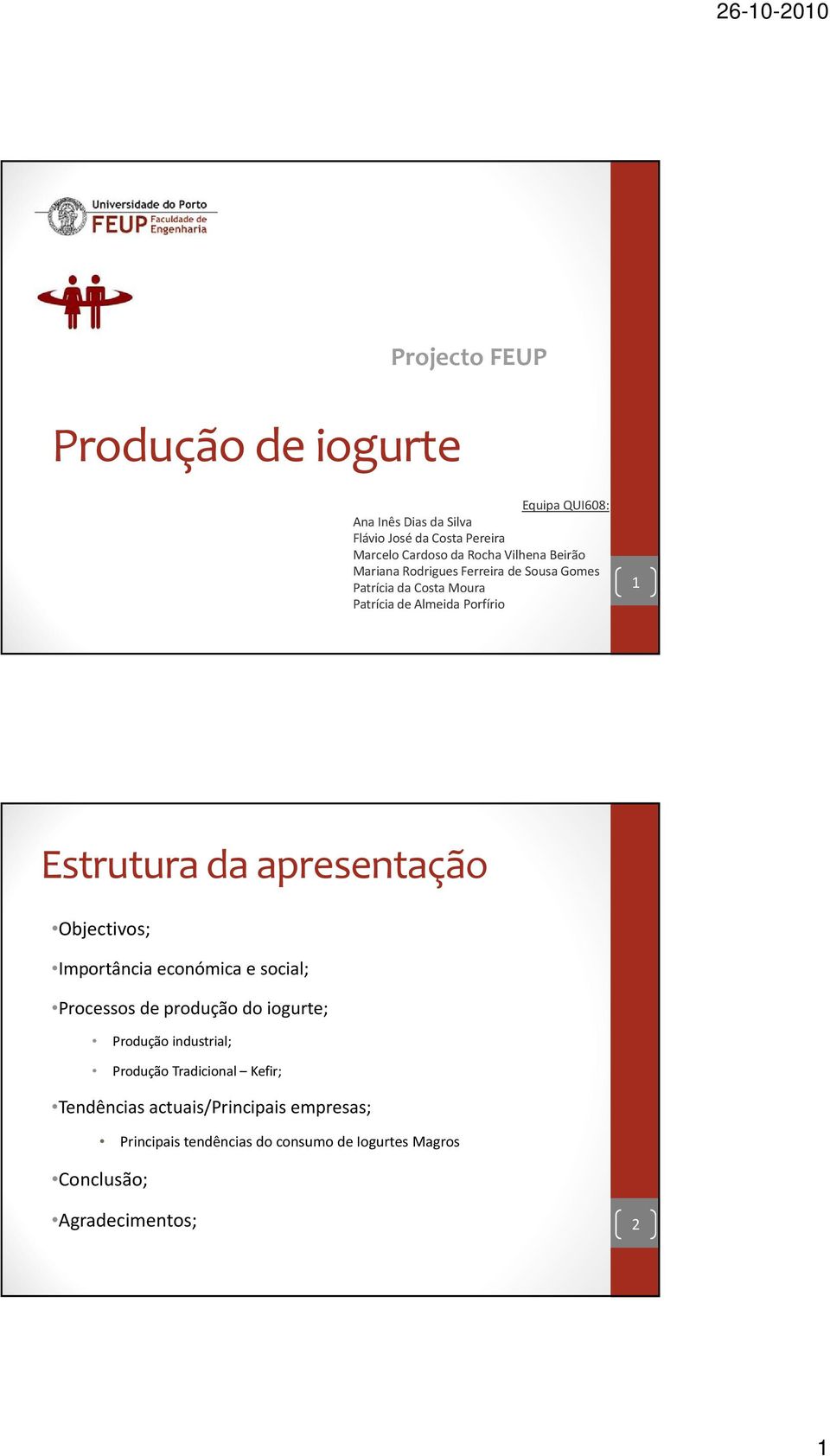apresentação Objectivos; Importância económica e social; Processos de produção do iogurte; Produção industrial; Produção