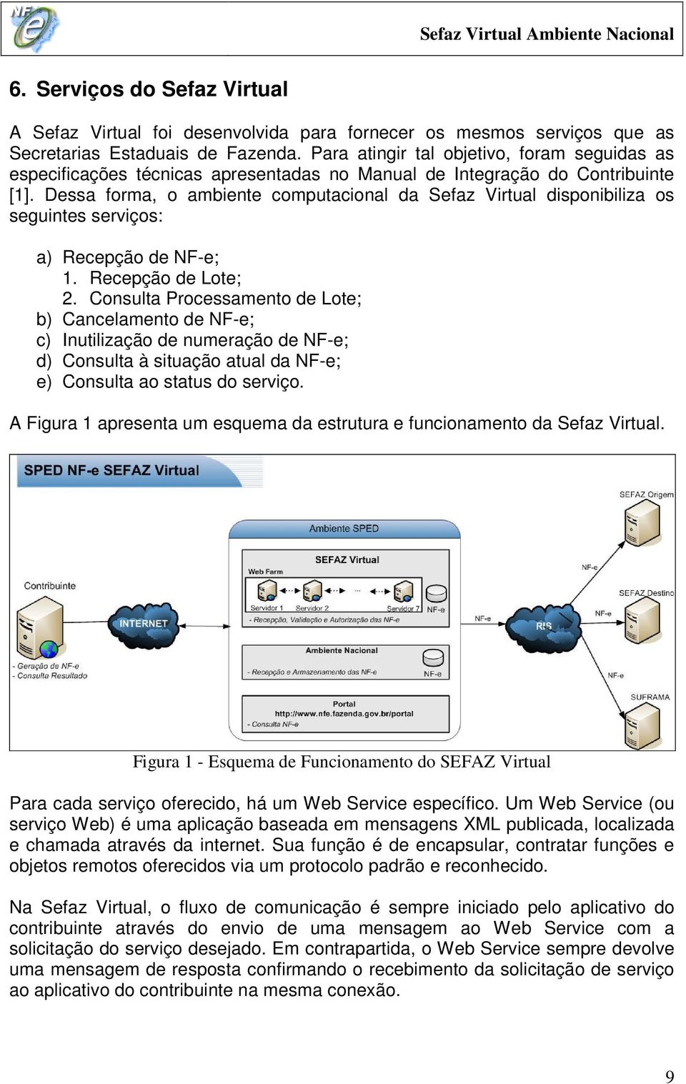 Dessa forma, o ambiente computacional da Sefaz Virtual disponibiliza os seguintes serviços: a) Recepção de NF-e; 1. Recepção de Lote; 2.