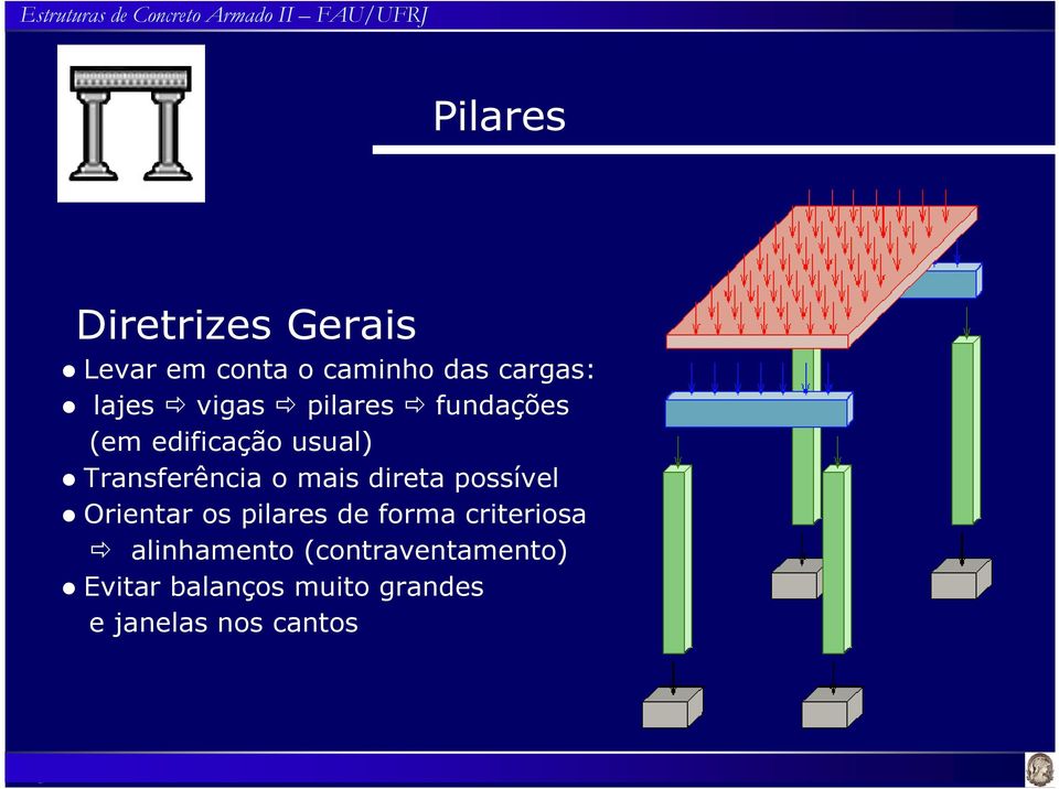 direta possível Orientar os pilares de forma criteriosa