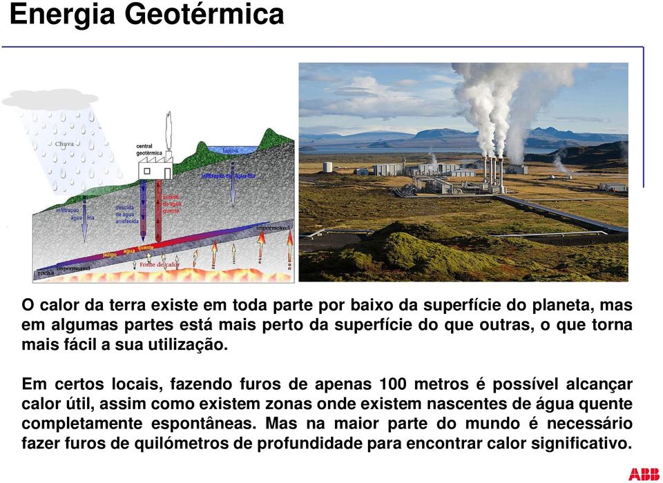 Em certos locais, fazendo furos de apenas 100 metros é possível alcançar calor útil, assim como existem zonas onde existem