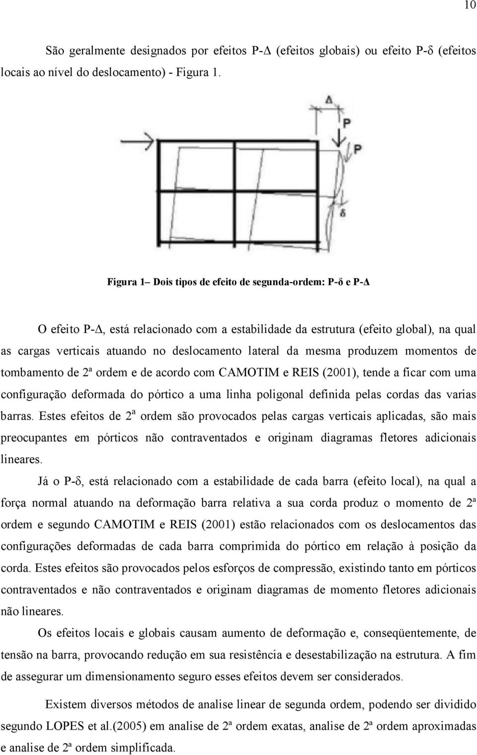 mesma produzem momentos de tombamento de 2ª ordem e de acordo com CAMOTIM e REIS (2001), tende a ficar com uma configuração deformada do pórtico a uma linha poligonal definida pelas cordas das varias