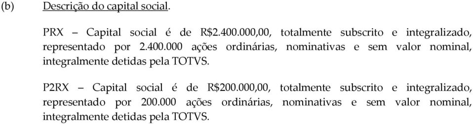 000 ações ordinárias, nominativas e sem valor nominal, integralmente detidas pela TOTVS.