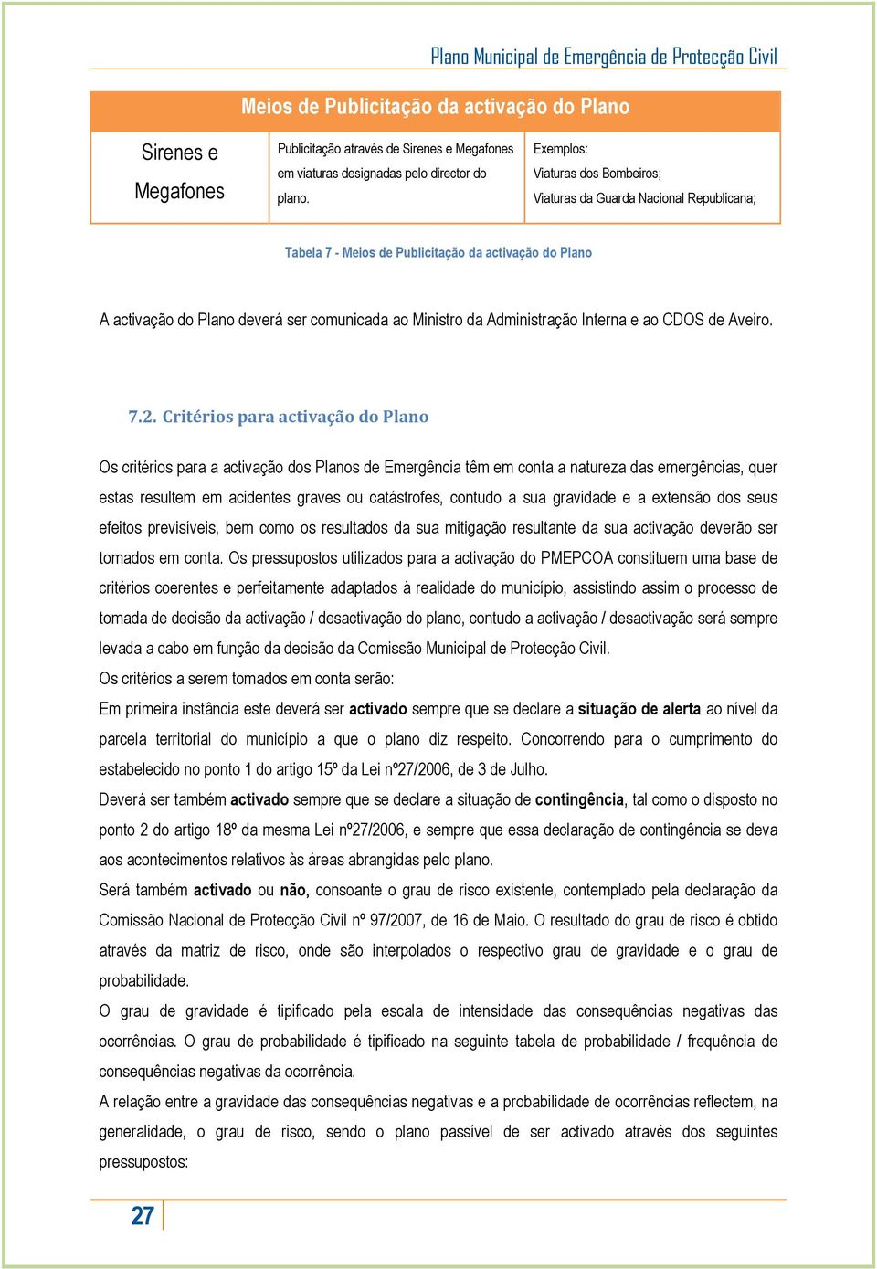 Administração Interna e ao CDOS de Aveiro. 7.2.